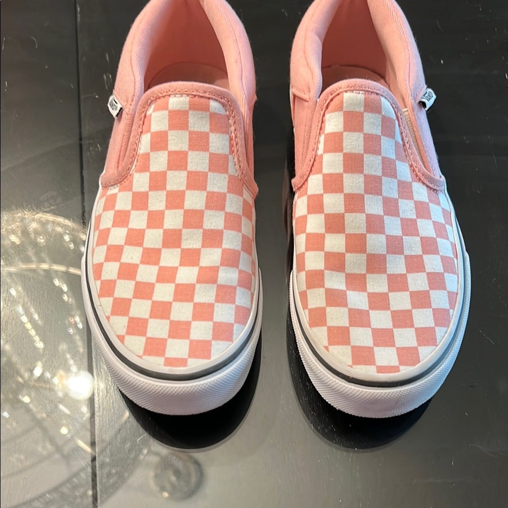 Pink and White Slip-On Sneakers with Checkered Design